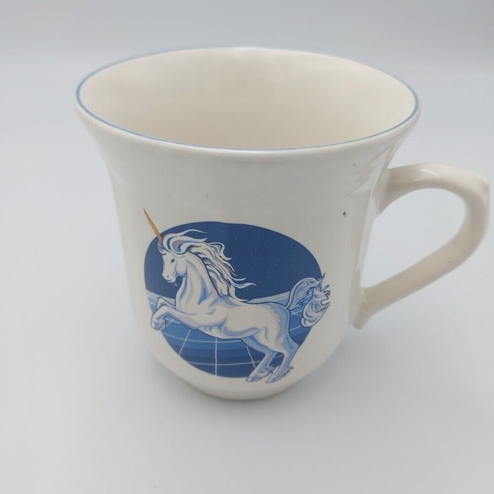 Vintage 80's‎ Blue Unicorns Coffee Cups Tienshan Stoneware Unicorn Horse Mug Cup